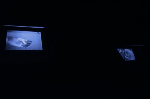 Vue de la projection vidéo sur les prompteurs de caméra